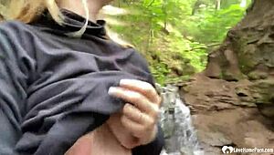 Girlfriend gets wild facial in the woods, damn!