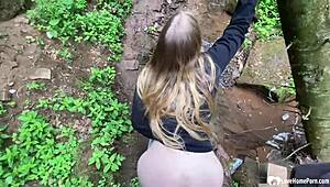 Girlfriend gets wild facial in the woods, damn!