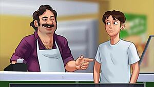 in summertime saga part 38, kitchen fucking with big tits and cucumber gets wild.