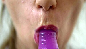 Teen Romanian Amateur Sucks Dildo Close-Up in Solo European Session