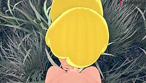 tinker bell cosplay in forest, opportunity taken while another fairy watches peter pan short.