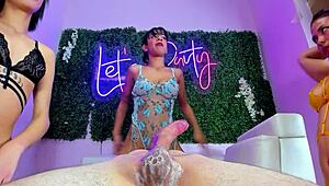 Group of bisexual latinas dominate and bury in best friend's cock, spitting sloppy.