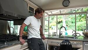 Petite Asian without panties gets BANGED hard in kitchen