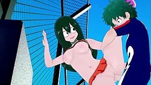 Tsuyu Asui And Kyoka Jiro And Izuku Midoriya Have Intense Sex In My Hero Academia Hentai