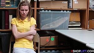 Russian Slender Teen Caught Stealing by Security Guy in Hardcore Domination