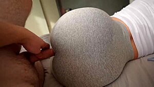 Step sister caught me jerking off. I fucked her through leggings hole for creampie