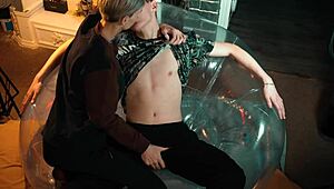 Two Sweet Guys Share Inflatable Chair