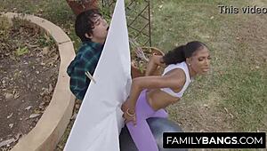 FamilyBangs Com ⭐ Troublemaker Boy Spies Black Stepsister Olivia Jay During Yoga. Shocking Reveal with Ricky Spanish!