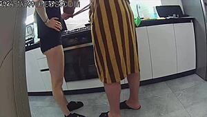 Wife cheats on husband with best friend in homemade kitchen assfucking
