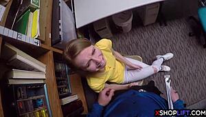 Russian Slender Teen Caught Stealing by Security Guy in Hardcore Domination