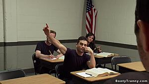 Police academy shemale student dominates with intense anal pounding