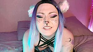 teen girl teases with ponytail in ass using rubber toy