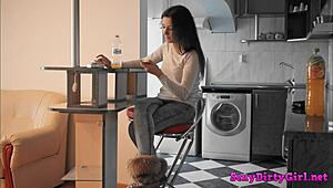 Stripping Jeans And Face Fucking Babe On Chair With Old Man