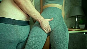 can't stop groping stepmother after gym in tight yoga pants for creampie