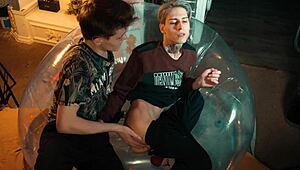 Two Sweet Guys Share Inflatable Chair