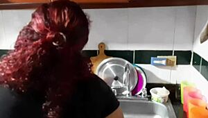i catch the mature maid washing dishes and convince her to suck my big cock right there in the kitchen.