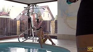 Wanna see black on white action with teen 18+ Madelina Dee and her coach?