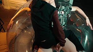 Two Sweet Guys Share Inflatable Chair