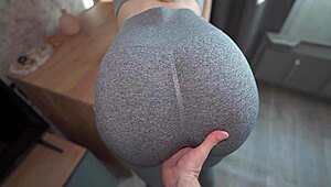 can't stop groping stepmother after gym in tight yoga pants for creampie