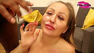 a mature brunette pornstar delivers a classy blowjob with messy cumshot