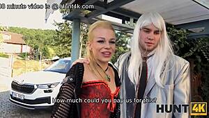 Hunt4k babe gets slammed hard by magician turning her husband into cuckold in wild cash deal