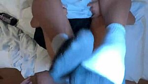 18YO Thai Student in Uniform Struggles with Big White Dick in POV Bent-Over Action