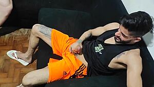 Caught boyfriend masturbating, fucked both hard