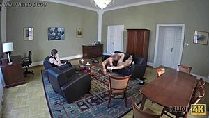 Boy watches slutty girl earn money with her pussy