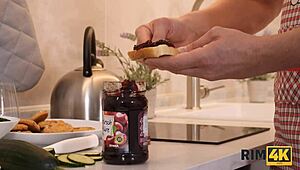 Rim4k seductive brunette loves using her tongue in her mans butt