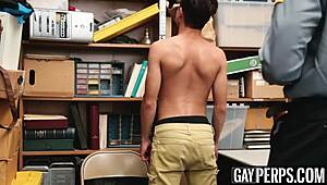 young guy rides officer's massive black dick in uniform at work