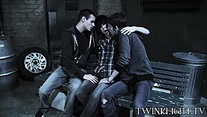 Tre unge homser kysser før hardcore anal action