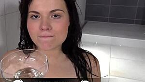 czech teen pisses into glass 😏
