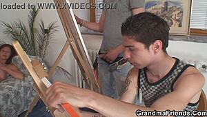 Two buddies, wanna share this old granny's naked body with me?