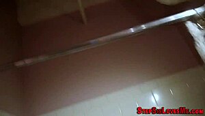 Teen with small tits in POV sucking scene