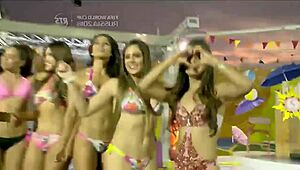 Girls strut their stuff in lingerie on a sunny holiday