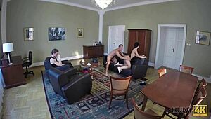 Boy watches slutty girl earn money with her pussy