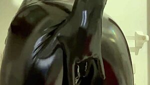 Fetish latex boots with rubbing sounds