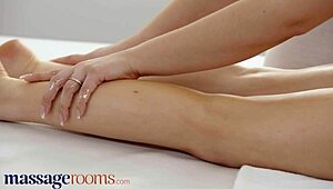 Atlanta Moreno Boldly Plays With Sofia Lee's Big Naturals In Massage Room, Shaved And Fingered