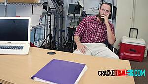 Muscular White Bear Pounded by Huge Black Cock