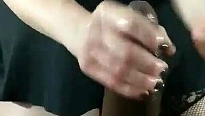 sxydani with big tits gives wet handjob on huge black cock