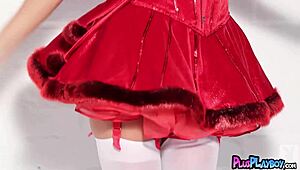 Redhead milf Leanna Decker teases in red lingerie, showing big ass and tits.