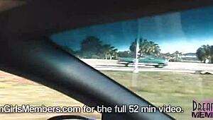 Hot blonde intensely flashes nude in the backseat