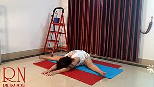 nude yoga regina noir practices in white panties at gym