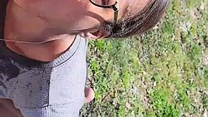 Outdoor public piss play with an older dominant master