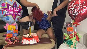 Stepmother's birthday surprise: two cocks for anal pleasure