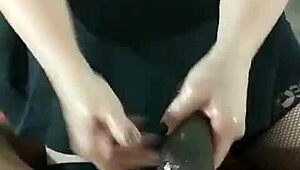 sxydani with big tits gives wet handjob on huge black cock