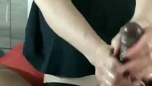 sxydani with big tits gives wet handjob on huge black cock