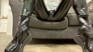 Fetish latex boots with rubbing sounds