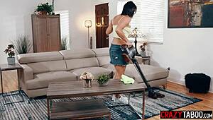 hey, sexy milf nanny riley jacobs got stuck and fucked during cleaning