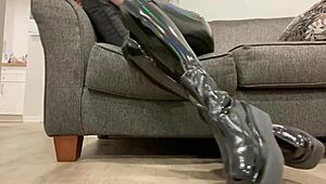 Fetish latex boots with rubbing sounds
